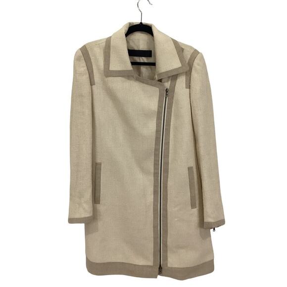 Jenni Kayne Jackets & Blazers - Jenni Kayne Contrast Trim Asymmetrical Coat Cream And Beige Size 8 Rare
